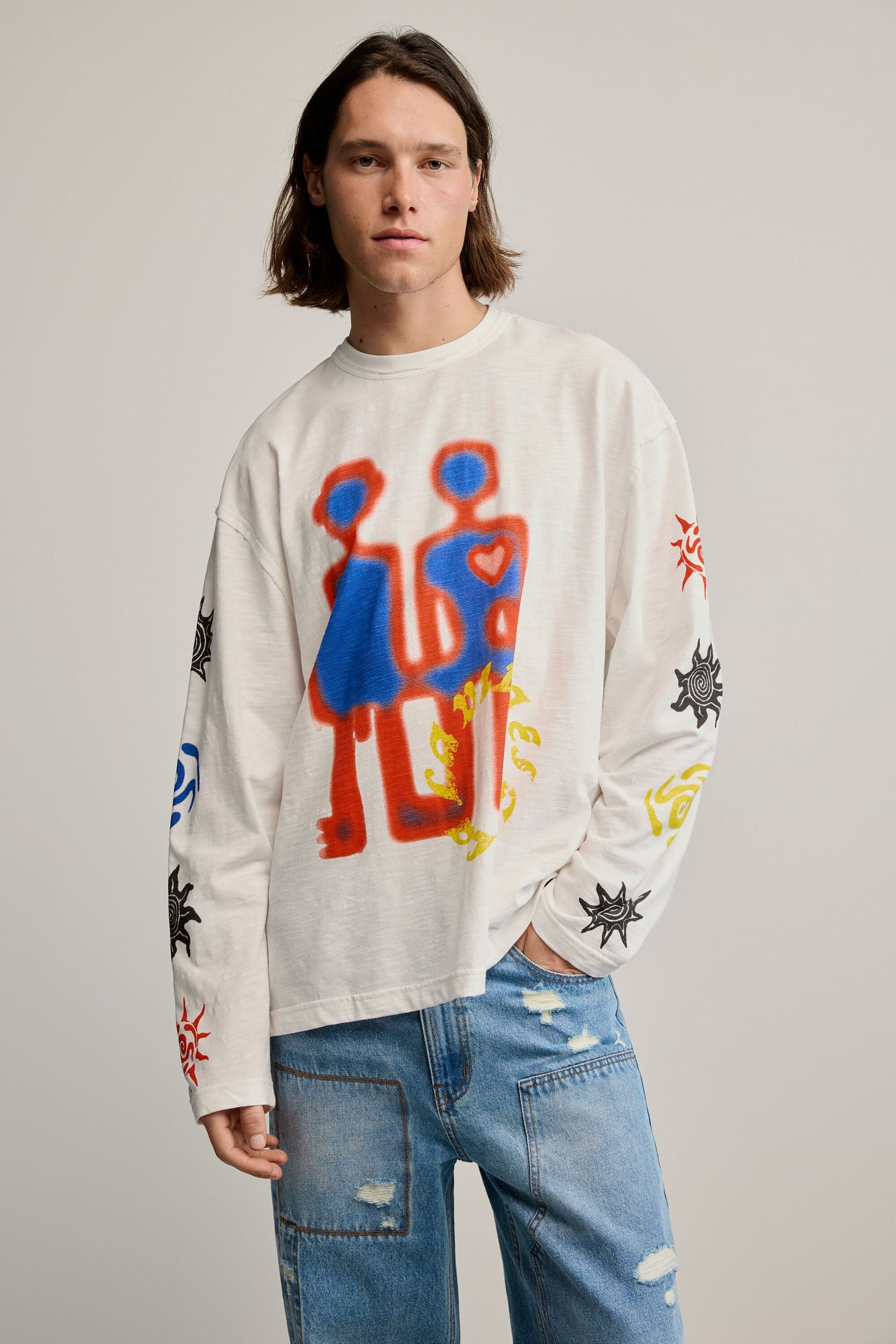 Desigual, T-shirt coton imprimé, Homme, Coton, Blanc, XL