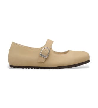 Birkenstock pour femme. 1031539 Ballerines en Cuir Santa Clarita (Coupe Regular) beige (39), Plat, Boucle, Casuel