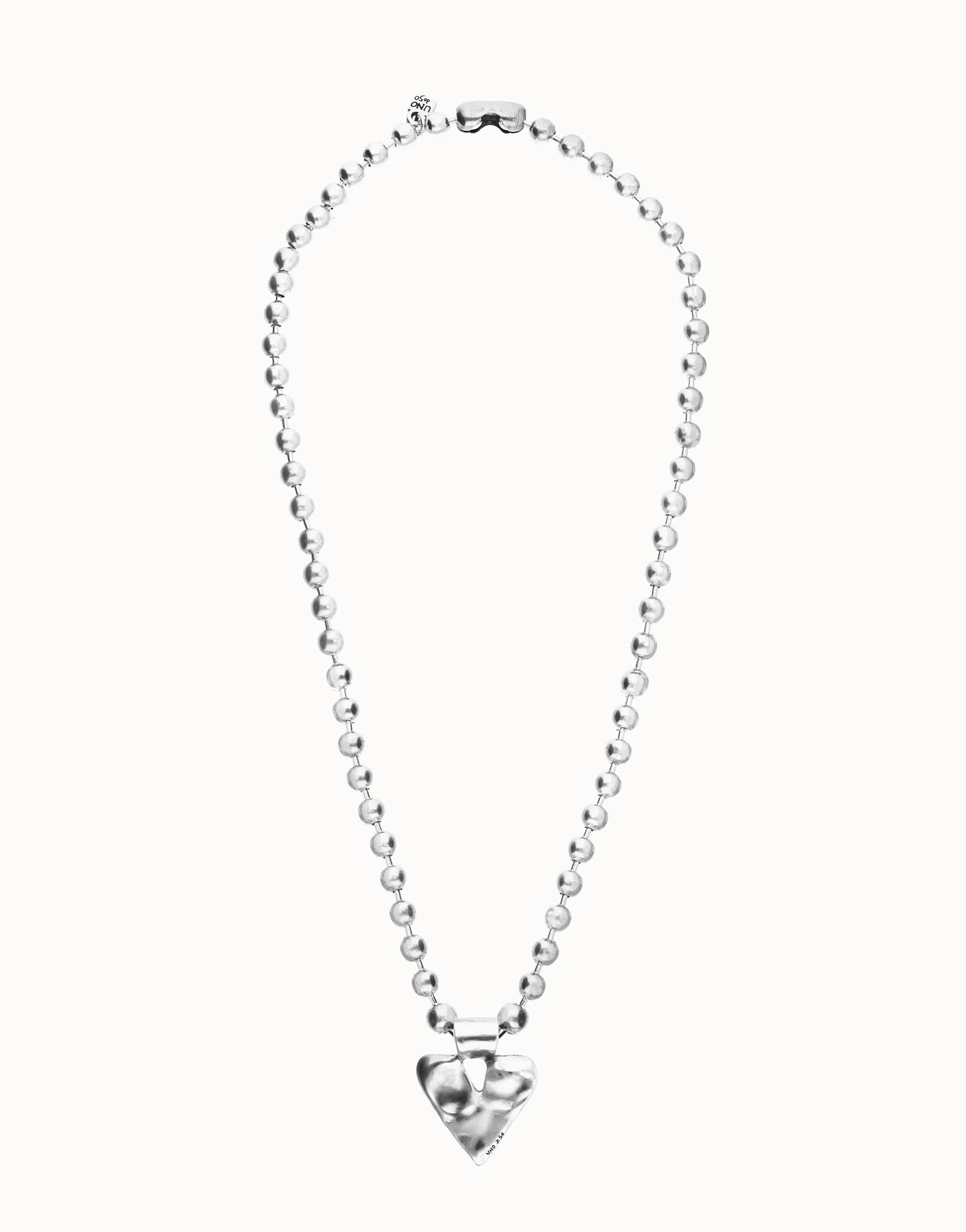 Sautoir de perles plaqué argent avec détail de cœur