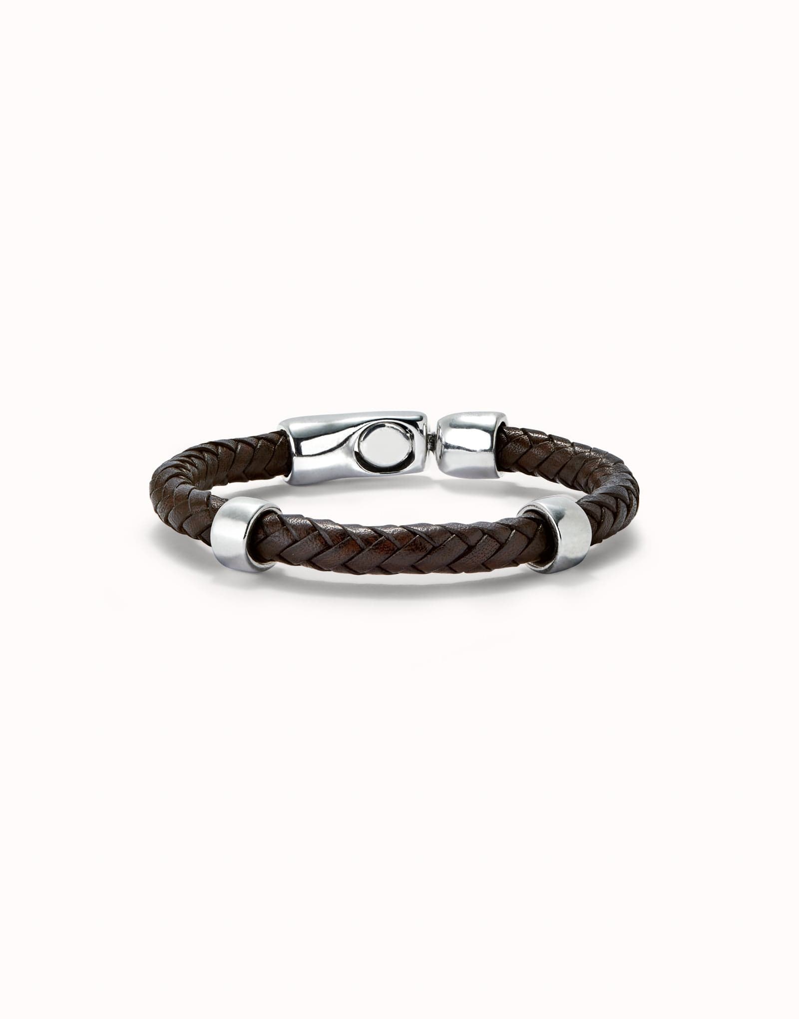 Bracelet en cuir tressé avec 2 circonférences plaquées argent