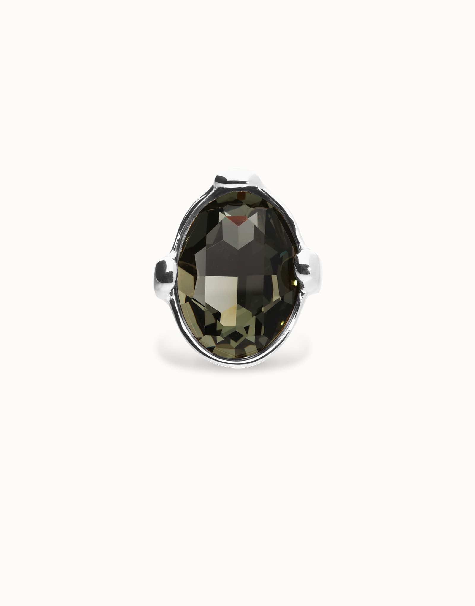 Grande bague plaquée argent avec cristal ovale gris à facettes